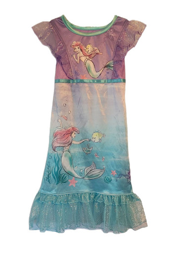 Disney Little Mermaid Ariel and Flounder Girl's Satinet Tulle Nightgown -  Little Dreamers Pajamas