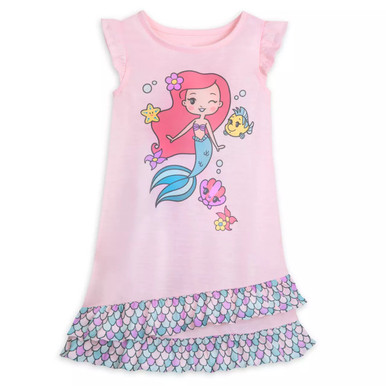Disney Ariel and Flounder Girl's Pink Jersey Tiered Nightgown