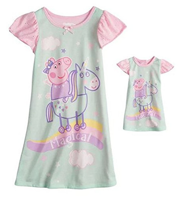 Toddler Girl/'s Mint Green Unicorn Nightgown with Doll Gown