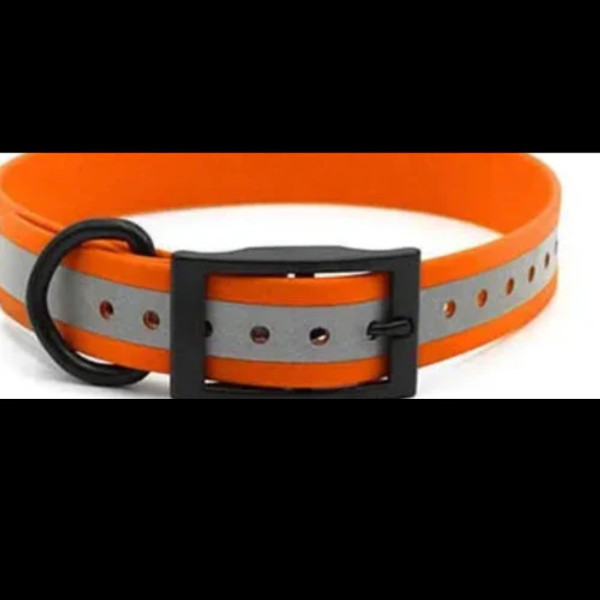 Dog Collar, 1" x 20" Reflective with O-Ring, Black Hardware