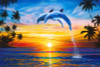 Sunset Dolphins – Coastal Matted Art Print