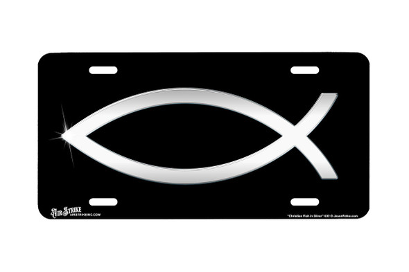"Christian Fish in Silver" - Decorative License Plate