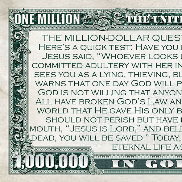 Million Dollar Bill - Gospel Tract for Christians (100 pack)