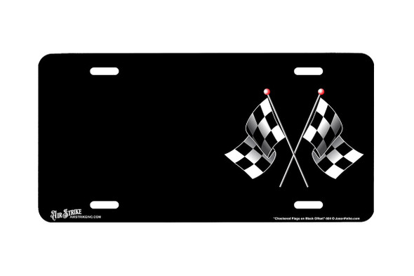 "Checkered Flags on Black Offset" - Decorative License Plate