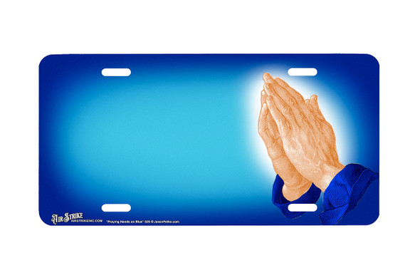"Praying Hands on Blue" - Decorative License Plate