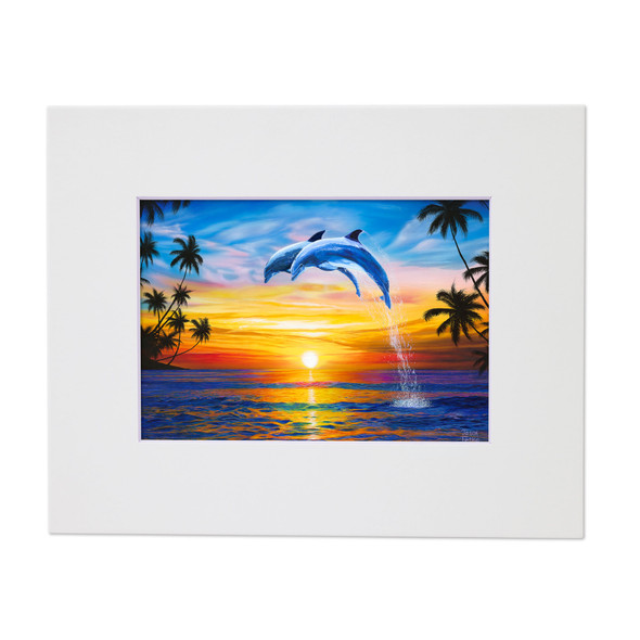 Sunset Dolphins – Coastal Matted Art Print