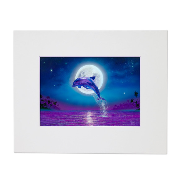Moonlit Dolphin – Coastal Matted Art Print