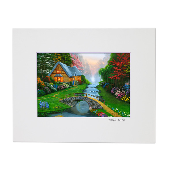 Springtime Cottage – Landscape Matted Art Print