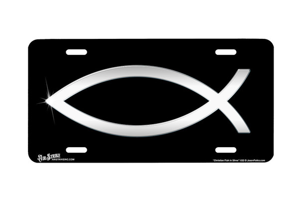 "Christian Fish in Silver" - Decorative License Plate