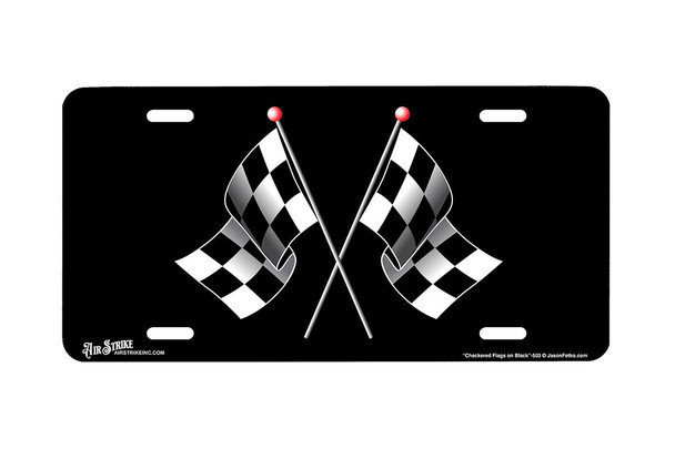"Checkered Flags on Black" - Decorative License Plate