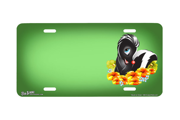 "Skunk on Green" - Decorative License Plate
