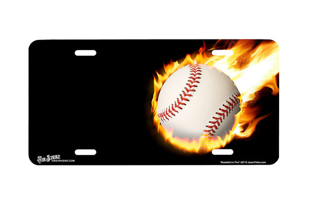 "Baseball on Fire" - Decorative License Plate