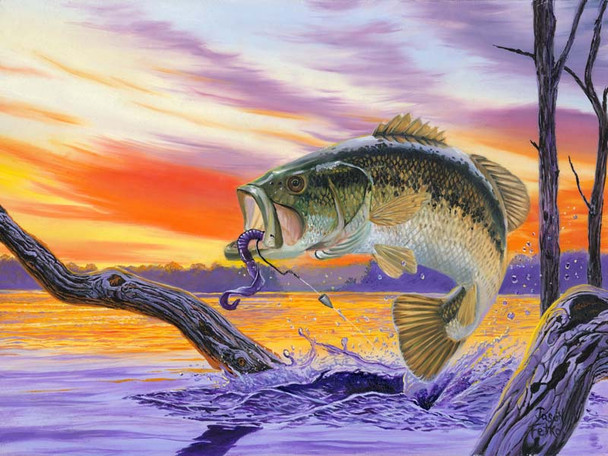 Bass Splash – Fishing Matted Art Print