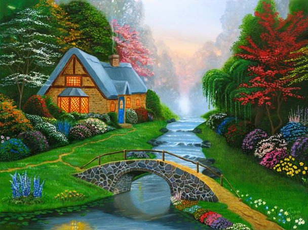 Springtime Cottage – Landscape Matted Art Print