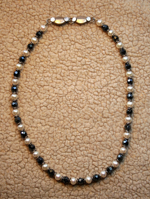 Carnelian Knoll Classic Hematite and Freshwater Pearl Necklace