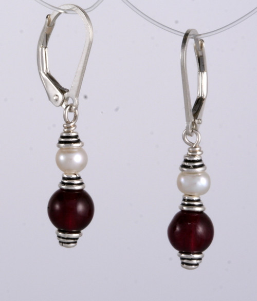 Classic double wrapped pearl and garnet earrings