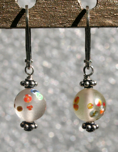 Frosted clear "millefiori" glass earrings