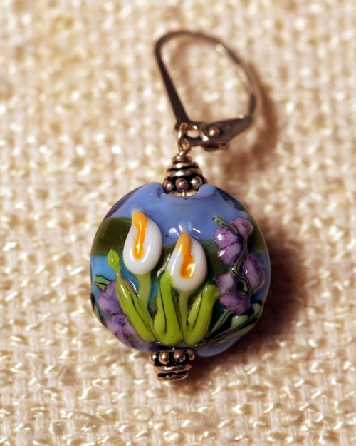 Calla Lily lampworked lentil earrings