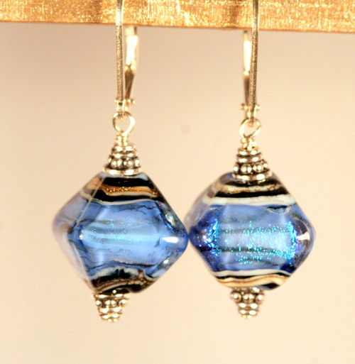 Sky blue dichroic lampworked crystal shaped earrings
