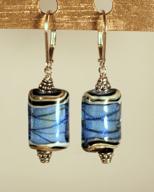 Sky blue dichroic lampworked rectangular shaped earrings