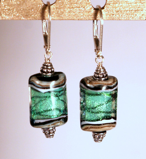 Sea foam green dichroic lampworked rectangular shaped earrings