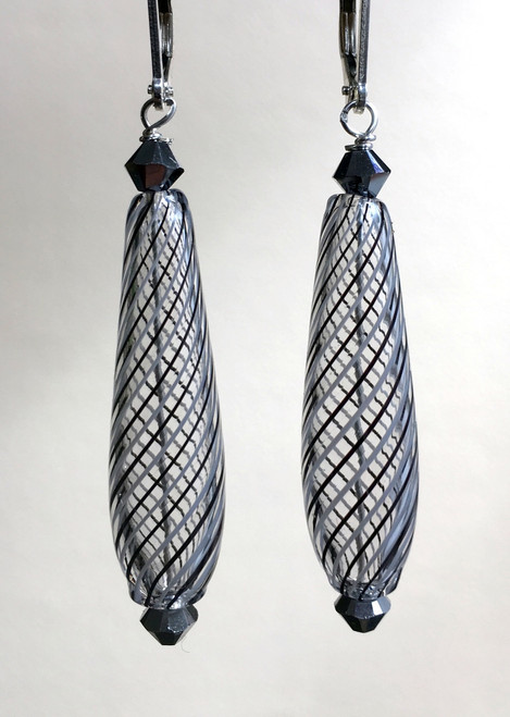 Black and white Murano glass drop earrings