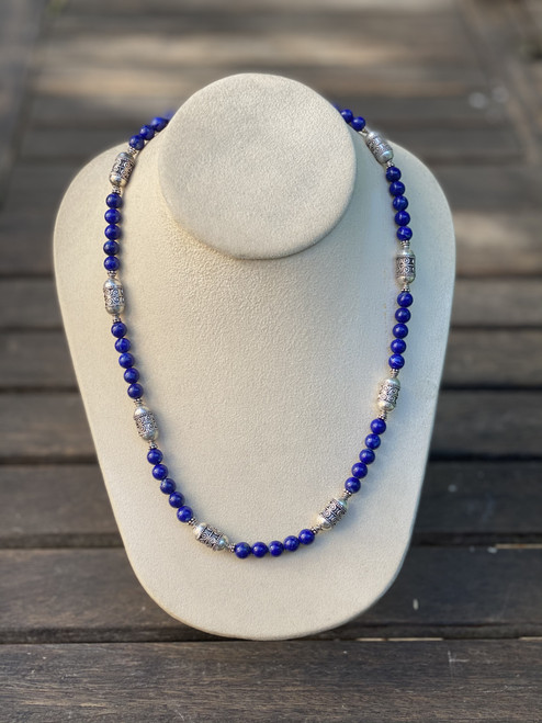 Lapis and Turkish sterling scroll necklace