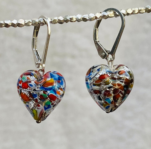 13mm silver Klimt Venetian glass heart earrings