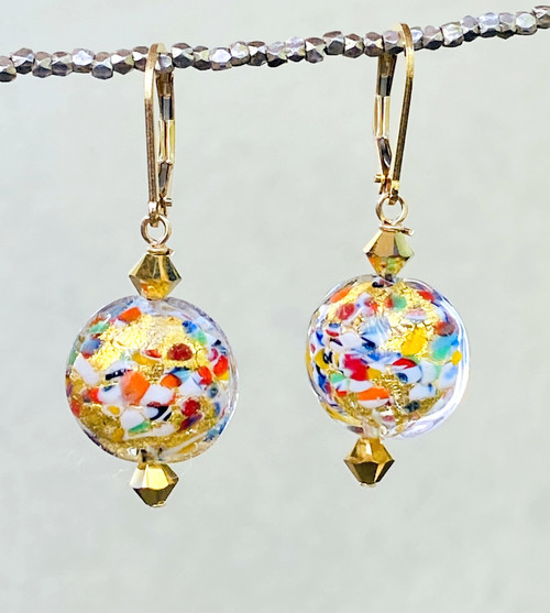 Klimt gold foil lined Venetian glass lentil earrings