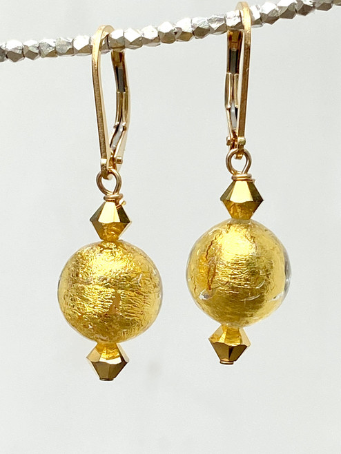 Gold foil lined Venetian glass 10mm spherical earrings