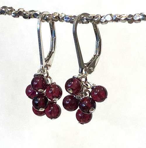 Small garnet cluster earrings