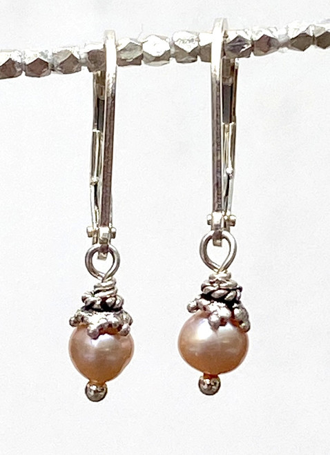 Pink 4mm freshwater pearl earrings