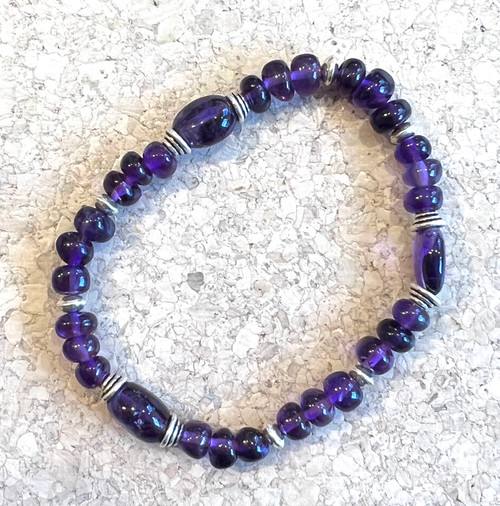Amethyst and silver stretchy bracelet