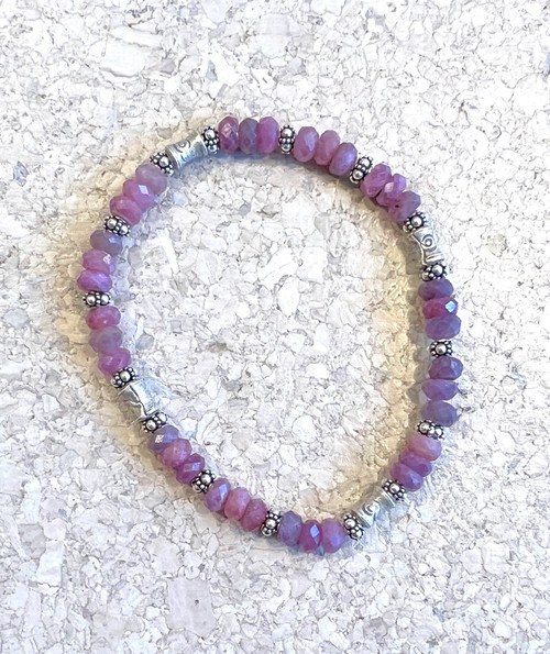Raw ruby and Thai silver stretchy bracelet