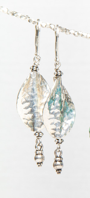 Hammered Thai silver leaf earrings