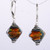 Orange dichroic lampworked glass crystal shaped earrings