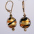 Brown and amber ribbon gold foil lined lentil earrings