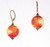 Round red and amber yin yang design Murano glass earrings