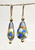 Periwinkle swirled roses on  gold foil flattened tear drop Venetian glass earrings