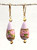 Pink swirled roses on  gold foil flattened tear drop Venetian glass earrings
