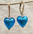 12mm Dark aqua Venetian glass over silver foil heart earrings