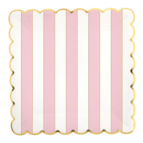 Foil Scalloped Paper Plates - Pink Stripe - 8ct