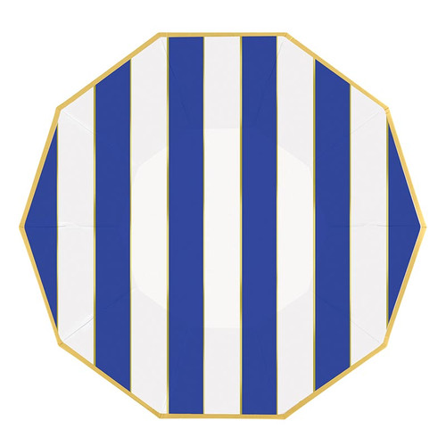 Decagon Foil Paper Plates - Blue Stripe - 8ct