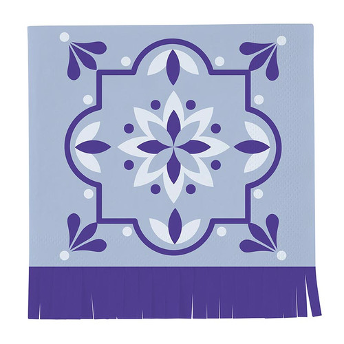 Fringe Beverage Napkins - Mediterranean Tile - 20ct