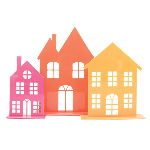 Acrylic Decoration - Holiday Houses - Orange - Set of 3