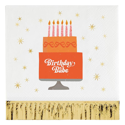 Foil Fringe Beverage Napkins - Birthday Babe - 20ct