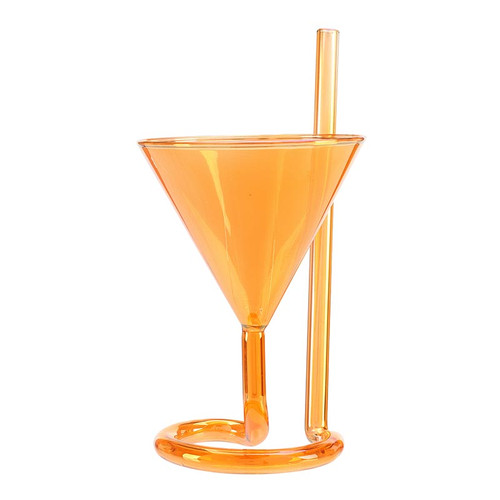 Cocktail Glass with Built-In Straw - Orange