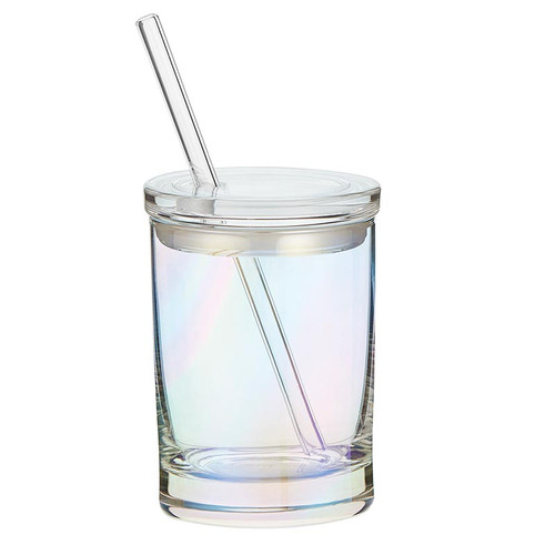 Glass DOF with Lid and Straw- Iridescent