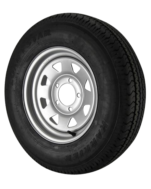 ST175/80R13 Loadstar Trailer Tire LRC on 5 Bolt Silver Spoke Wheel