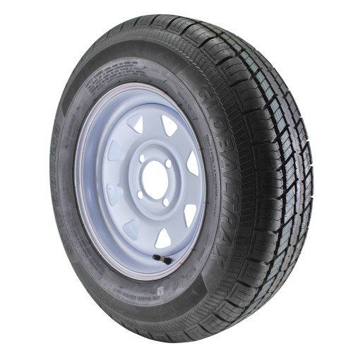ST175/80R13 Globaltrax Trailer Tire LRD on 4 Bolt White Spoke Wheel